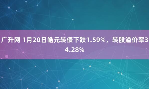 广升网 1月20日皓元转债下跌1.59%，转股溢价率34.28%